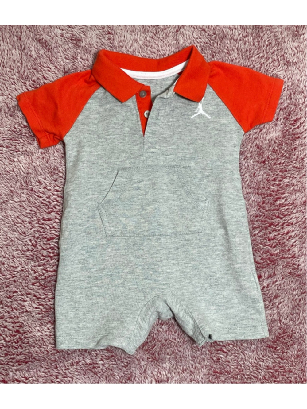 Baby Jordan Gray Orange Short Sleeve Bodysuit romper 6-9 Months